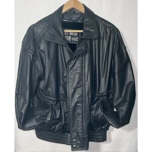 U2 Wear Me Out Black Leather Bomber Style Jacket SIZE 44 Removable Fleece LINER